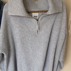 Aerie Gray Half-Zip Sweater